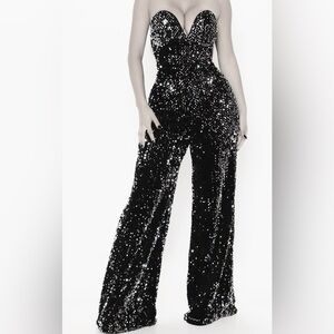 Fashion Nova Black Sequin Palazzo Jumpsuit
